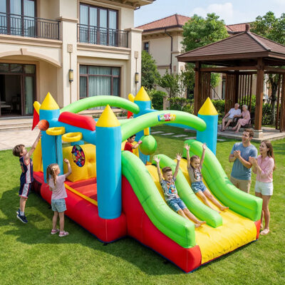 Homdox 15.3' X 8.9' Inflatable Bounce House With Two Slides & 550 Watt Blower & Obstacle Course & Basketball Hoop & Target & Climbing Wall