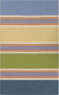 Ebern Designs Dixon Striped Handmade Flatweave Wool Blue Area Rug
