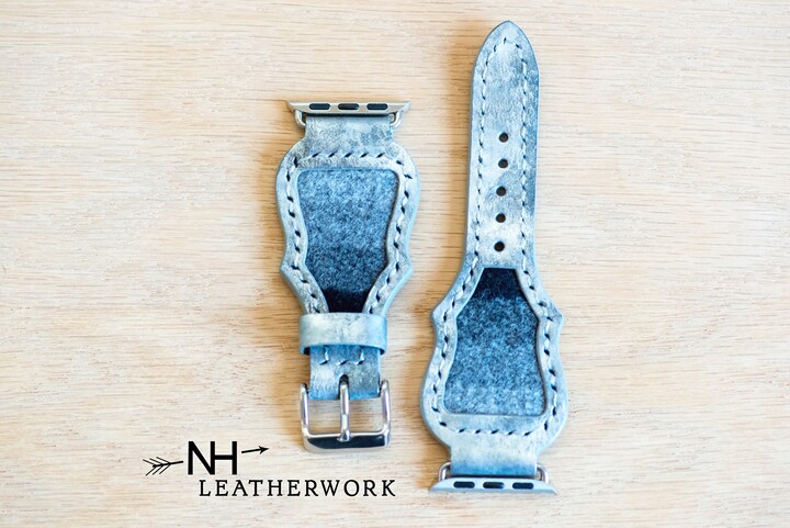 Leather Watch Band Strap Southwestern Wool Silver Shimmer & Gray Inlay Apple 38/40/41mm 42/44/45/49mm Fitbit Versa 2 Samsung Galaxy