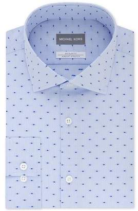 Michael Kors Men's Slim-Fit Non-Iron Airsoft Stretch Performance Blue Pattern Dress Shirt