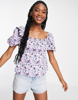 Thumbnail for your product : Miss Selfridge milkmaid puff sleeve blouse in purple floral
