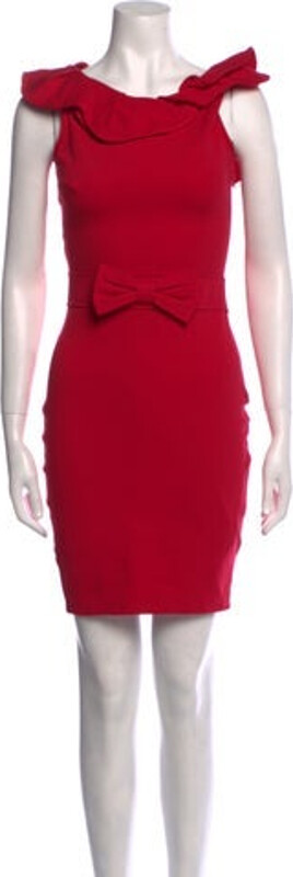 Red Valentino Sheath Dress Red Bow Accents Sleeveless with Cowl Neck Concealed Zip Closure at Side Designer