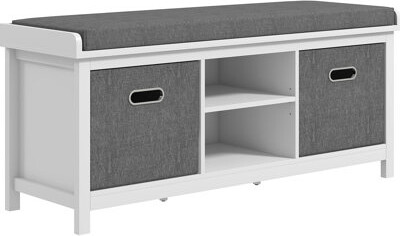 White Shoe Bench With Cushion - 2 Drawers And Adjustable Shelf For Organizing Entryway, Hallway Washable Cover Storage Seat Hallway, Living Room Moder
