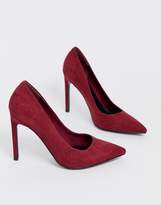 Thumbnail for your product : ASOS DESIGN Wide Fit Porto pointed high heeled court shoes in burgundy