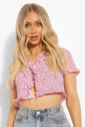 boohoo Ditsy Floral Ruffle Front Cardigan