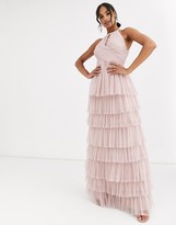 Thumbnail for your product : Anaya With Love halter neck tiered maxi dress with keyhole detail in frosted pink