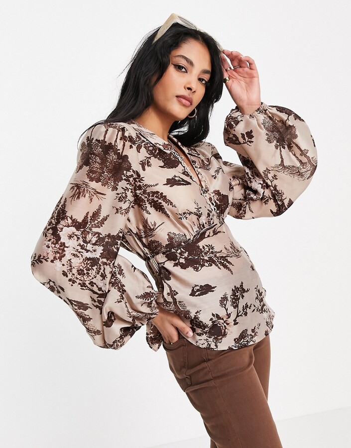 ASOS DESIGN button loop plunge shirt with open back in tonal