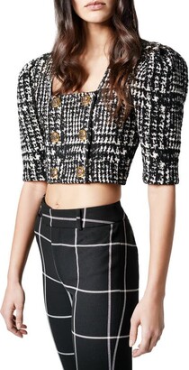 Smythe Plaid Double Breasted Cotton & Wool Blend Crop Jacket