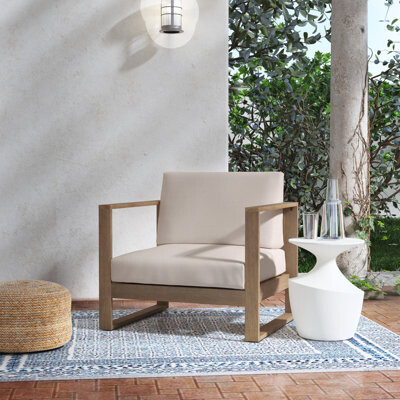Linon Outdoor Eucalyptus Single Chair with Cushions
