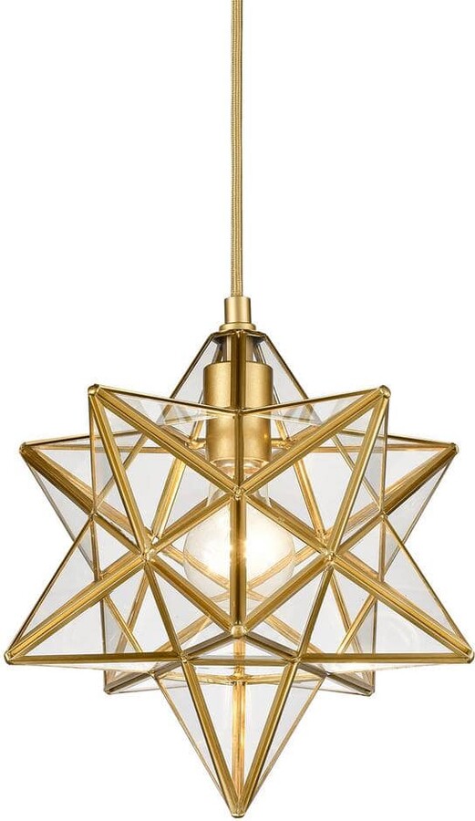 CLAXY 60 Watt 1 Light Gold Finished Shaded Pendant Light with Clear glass Glass Shade and No Bulbs Included