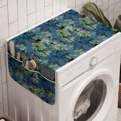 East Urban Home Flowers Vintage Washing Machine Organizer Pack of 2 47" x 18.5" Dark Sky Blue Apple Green