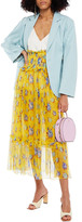 Thumbnail for your product : MSGM Shirred Floral-print Silk-georgette Maxi Skirt