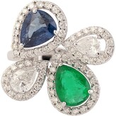 Thumbnail for your product : Artisan 18k Whit Gold Emerald Sapphire Cocktail Ring Gemstone Jewelry