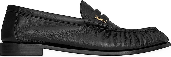 Saint Laurent Women's Le Loafer Penny Slippers in Shiny Creased Leather - Black - Size 5