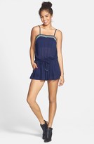 Thumbnail for your product : Angie Embroidered Drawstring Waist Romper (Juniors)