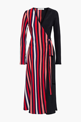 Diane von Furstenberg Tilly paneled striped silk crepe de chine midi wrap dress