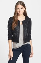Thumbnail for your product : Kensie Mixed Media Collarless Moto Jacket