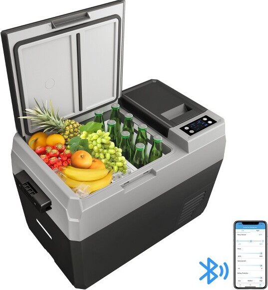Garvee 12 Volt Smart Refrigerator for Car 31 QT Portable Electric Cooler with Dual Zone and Wheels Long-Lasting Car Fridge for Travel, Blue