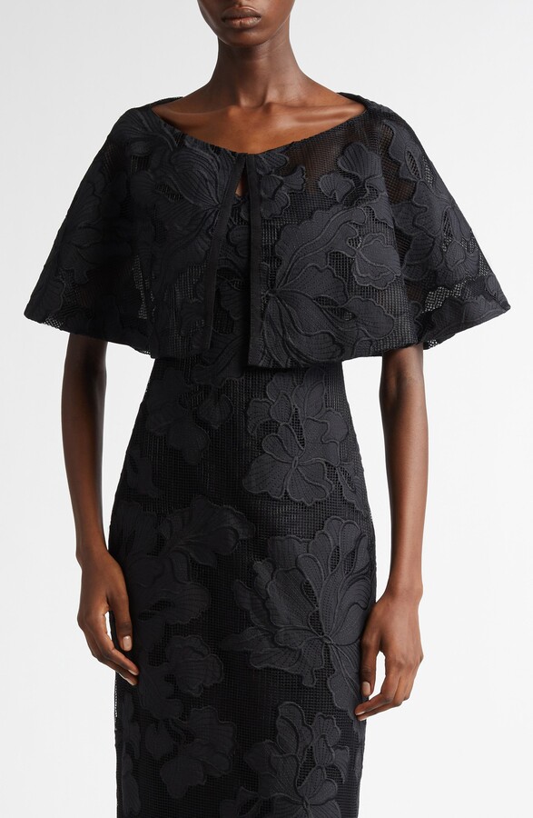 Lela Rose Floral Appliqué Reversible Capelet