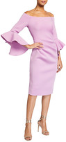 Thumbnail for your product : Jovani Marshmallow Off-Shoulder Trumpet Sleeve Scuba Dress