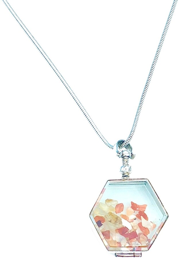 Mon Bijoux - Medium Hexagon Silver Fillable Locket Necklace Keepsake ...