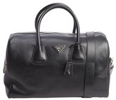 Thumbnail for your product : Prada black leather logo stamp convertible tote bag