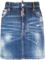 Thumbnail for your product : DSQUARED2 Printed Logo Fitted Denim Skirt