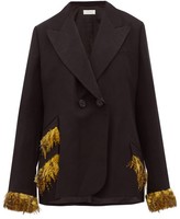 Thumbnail for your product : Wales Bonner Double-breasted Feather-trimmed Jacket - Black