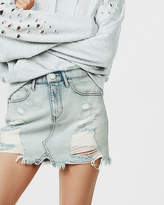 Thumbnail for your product : Express Mid Rise Distressed Original Denim Mini Skirt