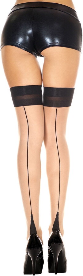 Music Legs Women’s Women’s Backseam with cuban heel spandex sheer thigh hi 4960-BEIGE