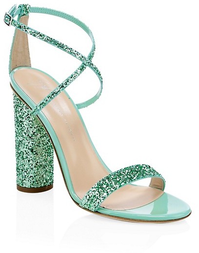 red glitter block heels