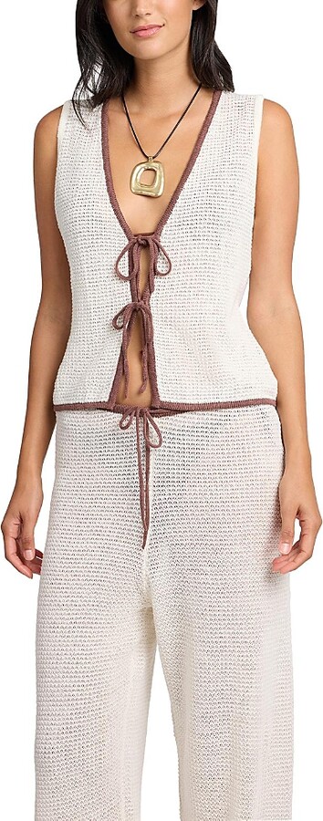 Onia Linen Knit Tie Front Tank Top