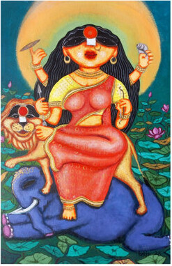 Exotic India Goddess Jagadhatri | Acrylic On Paper | By Tuhin Rakshit