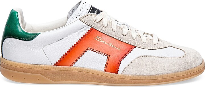 Santoni Men's DBS Oly Low-Top Sneakers - White Orange Green - Size 7