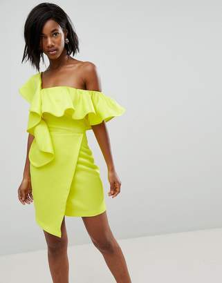 ASOS Design Asymmetric Ruffle Wrap Mini Cocktail Dress