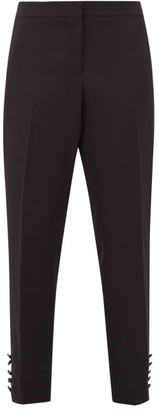 Burberry Hanover Buttoned-cuff Wool-crepe Tuxedo Trousers - Black White