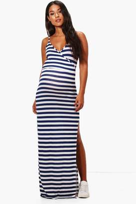 boohoo Maternity Stripe Wrap Front Maxi Dress