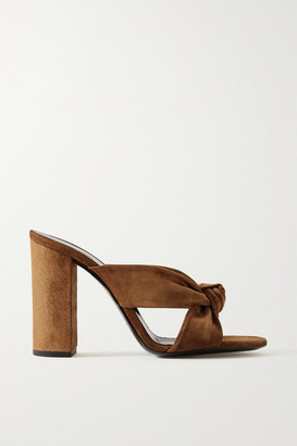 Saint Laurent Bianca Knotted Suede Mules - Brown