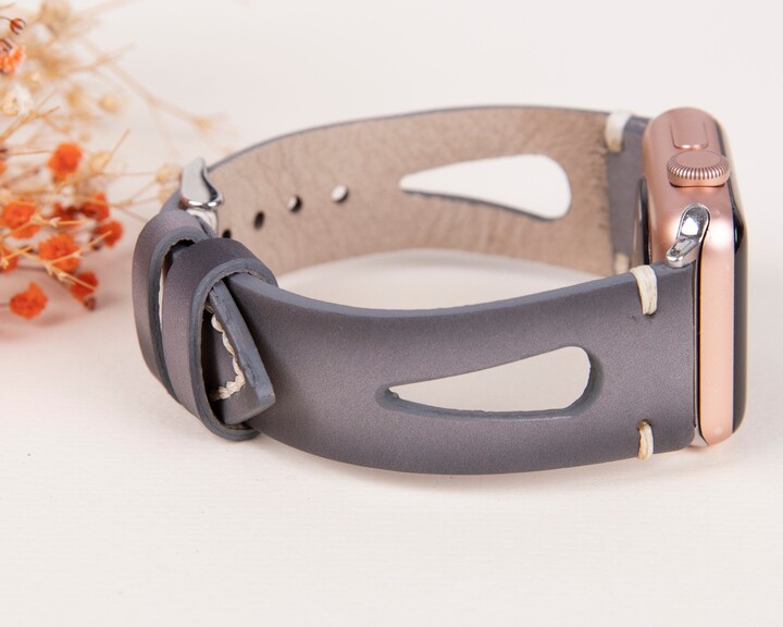 Grey Leather Apple Watch Band, Fitbit Series Strap, 38-40-41-42-44-45mm Women/Men Bracelet 7 6 5 4 3 2 1 & Se, Iwatch Armband