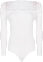 Thumbnail for your product : boohoo Slinky Lace Trim Long Sleeve Bodysuit