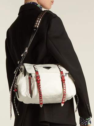 Prada Vela Leather Trimmed Cross Body Bag - Womens - White