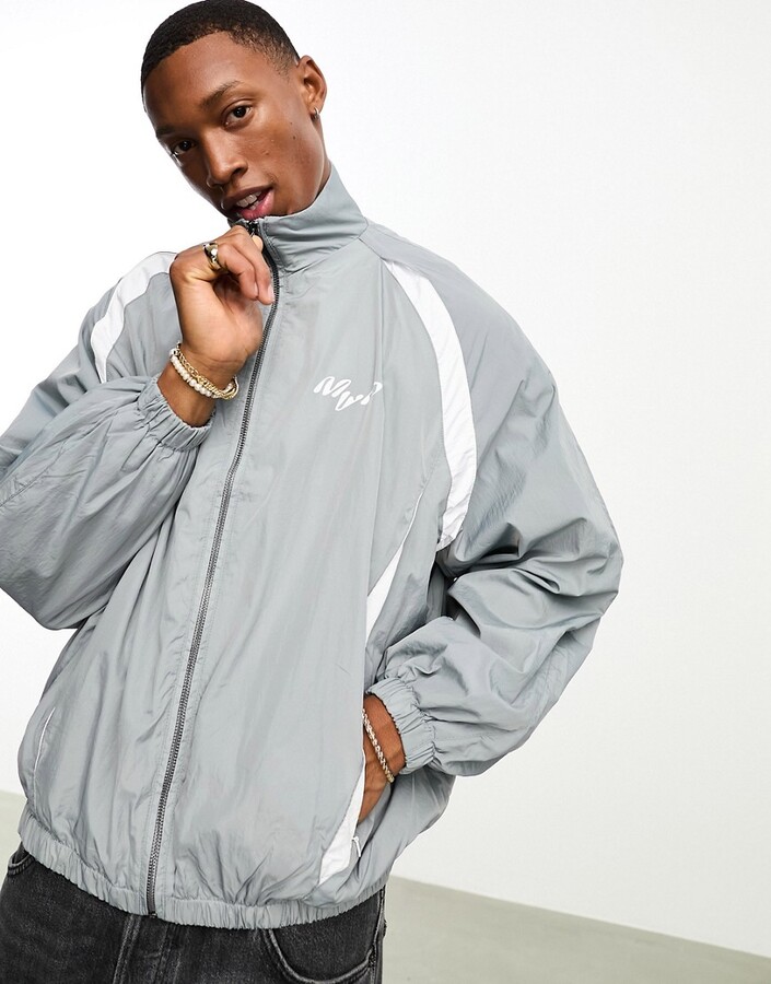 Bershka nylon reflective panel windbreaker in grey ShopStyle