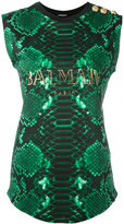 Balmain - printed logo tank top - women - coton - 38