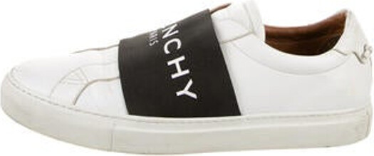Givenchy Leather Slip-On Sneakers White Colorblock Pattern Round-Toes Unfortunately, due to restrictions, this item may not be eligible for shipping in all areas.