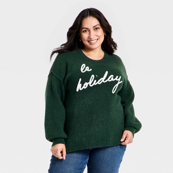 Ava & Viv Women'sLongSleeveCrewneckHolidaySweater-Ava&Viv™GreenXXL