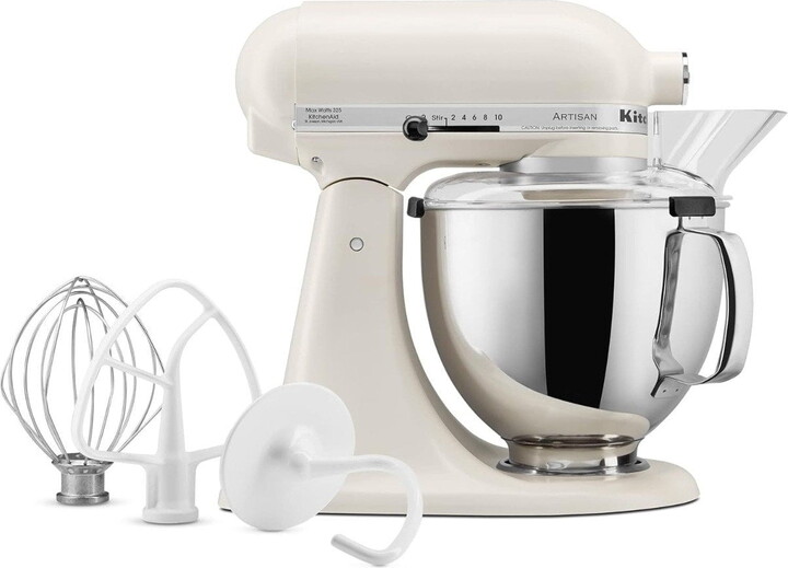 KitchenAid Artisan Series 5 Qt Stand Mixer, Porcelain White with Flat Beater, Dough Hook, Wire Whip