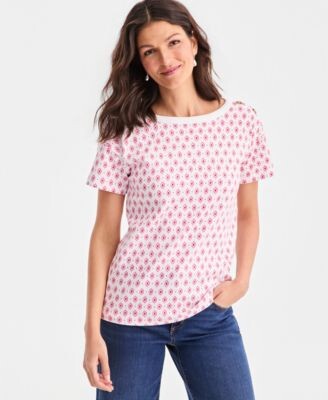 Style&Co. Style Co Womens Printed Pima Cotton Boat Neck Top Macys Exclusive
