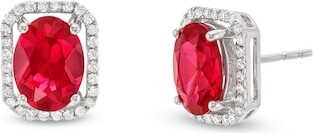 Zales Oval Lab-Created Ruby and 1/6 CT. T.w. Diamond Open Octagon Frame Stud Earrings in 10K White Gold