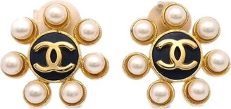 Chanel Pre Owned 1996 CC pearl hoop earrings - ShopStyle
