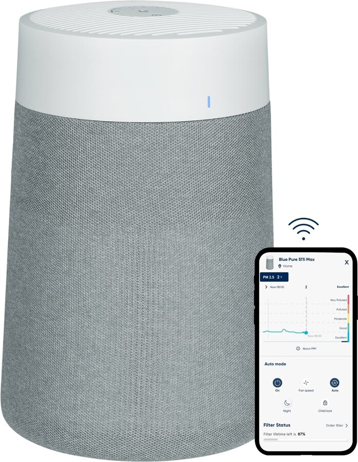 Blueair Blue Pure 511i Max Air Purifier, Small, White/Grey